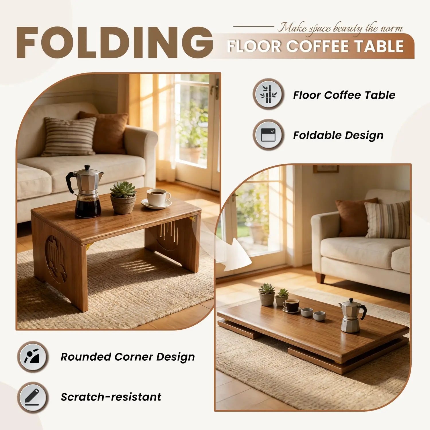 Japanese Bamboo Foldable Floor,  Low Desk, Versatile Tatami Meditation Table