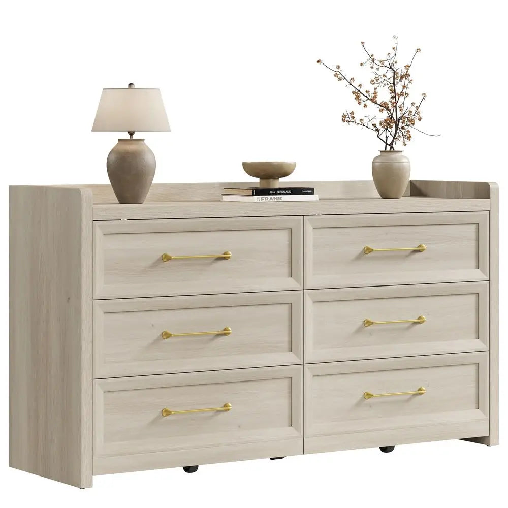 6-Drawer Dresser, 56.4IN Extra Wide Wooden Chest of Drawers