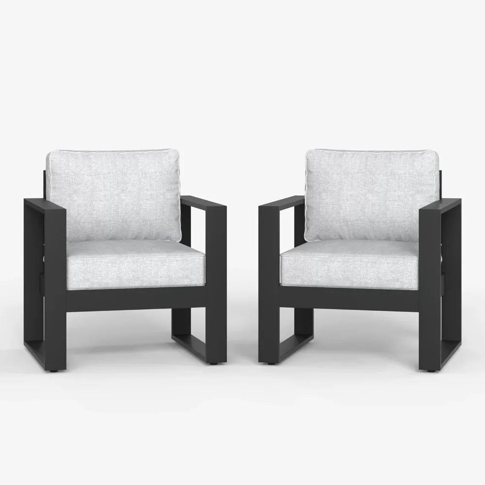 Set-of-2 Patio Aluminum Chairs, Armchair w/Washable Thick Cushions