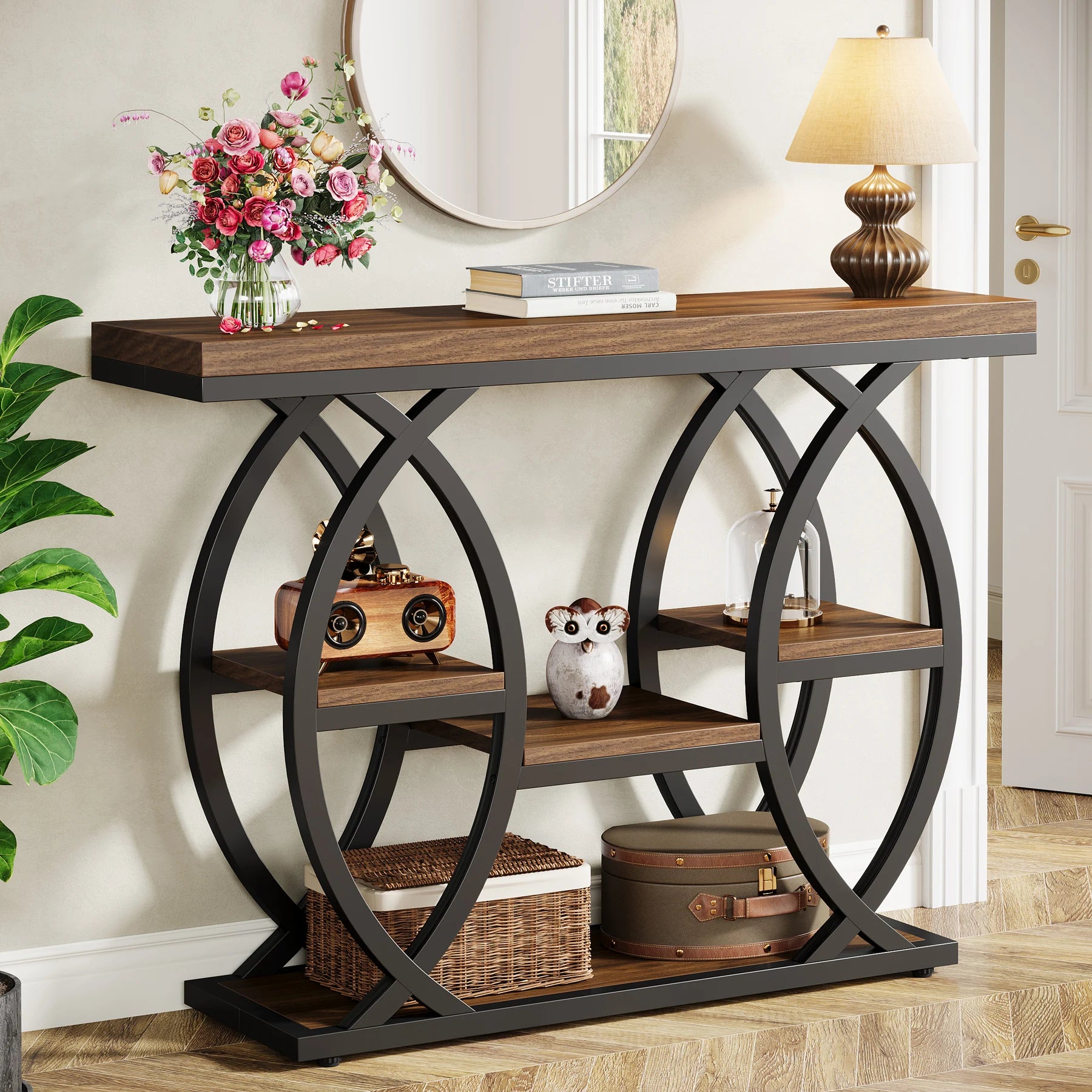 39.4IN Console Table, Thickened Tabletop, 4- Tierl Narrow Sofa Table
