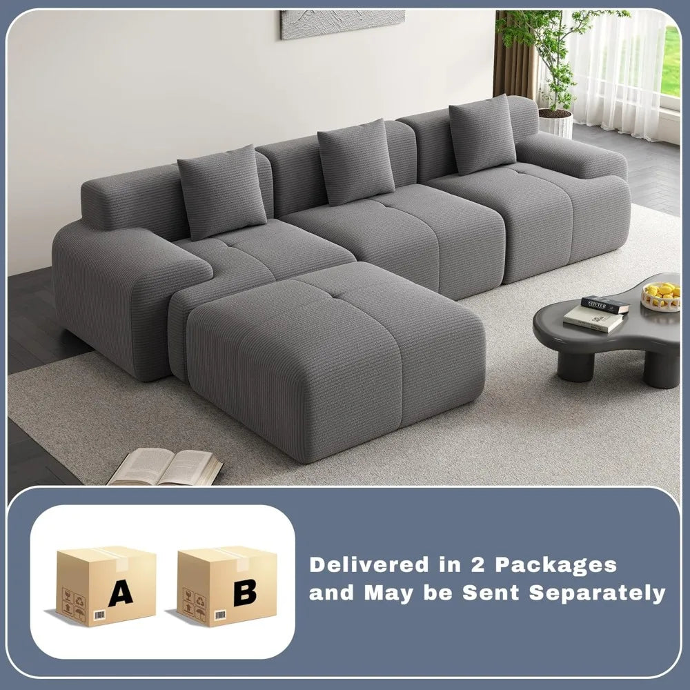 120" Boneless Cloud Modular Sectional Sofa, L-Shape Upholstered Cozy Corduroy