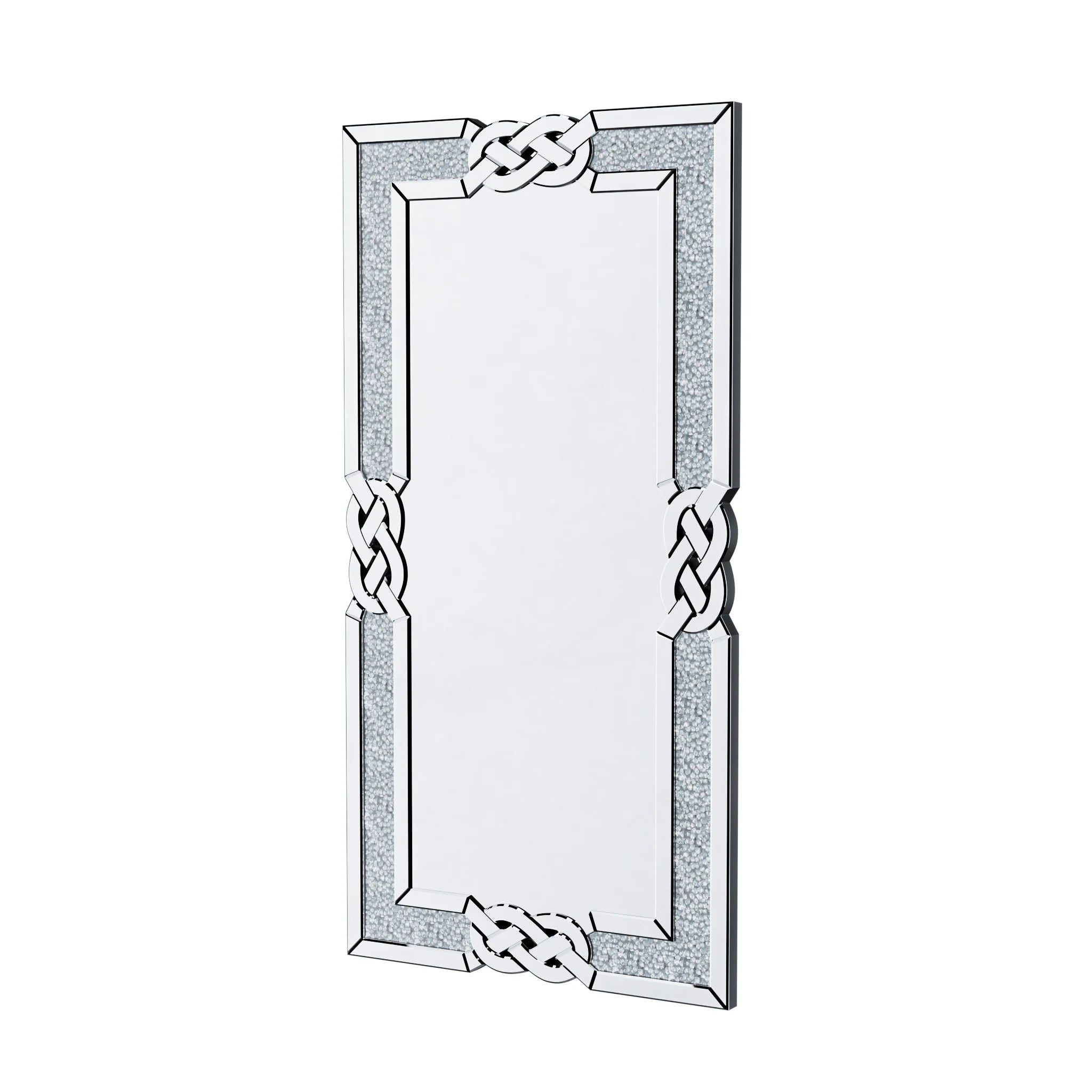 Wisfor Crushed Diamond Wall Mirror Rectangular Glass Silver Inlay Edge,