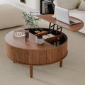 Round Fluted Lift Top Coffee Table, Storage 31.5inch Walnut