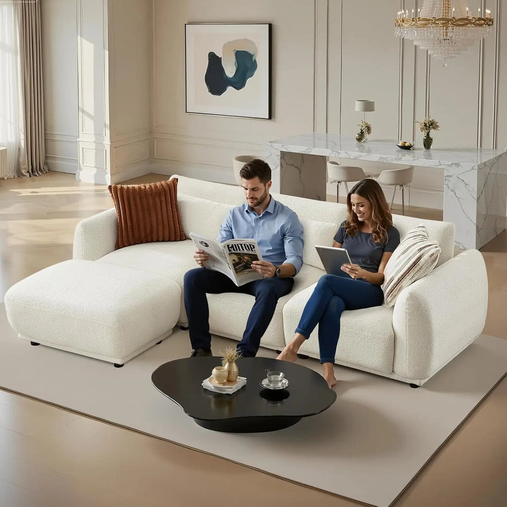 Sectional Lambs Wool L Shape Cloud Couch Ottoman