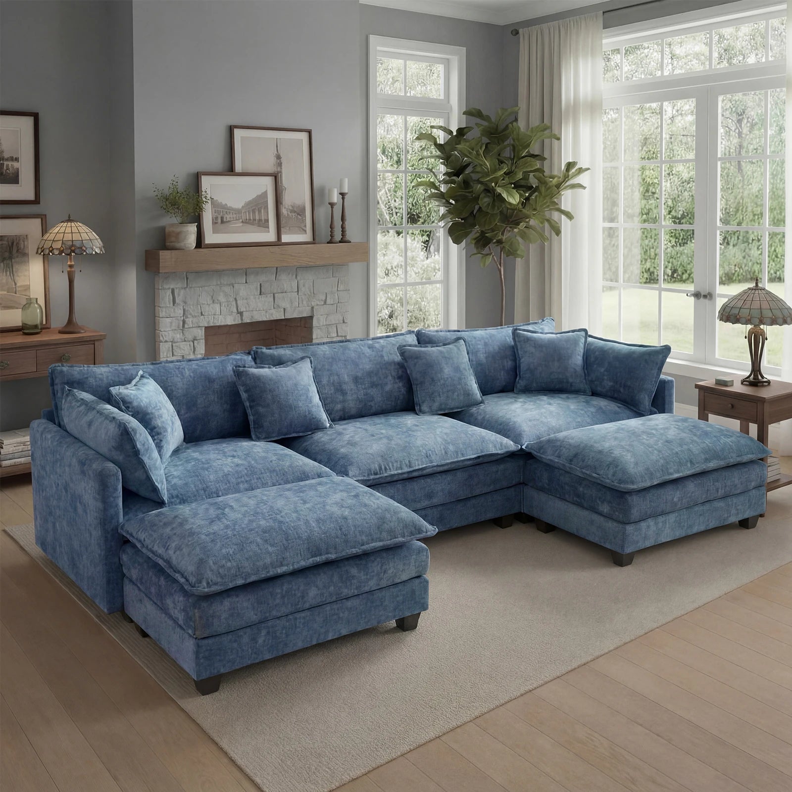 113.4" Sectional Sofa, Ottoman, Cloud Couch, Deep Seat (23.6" D)