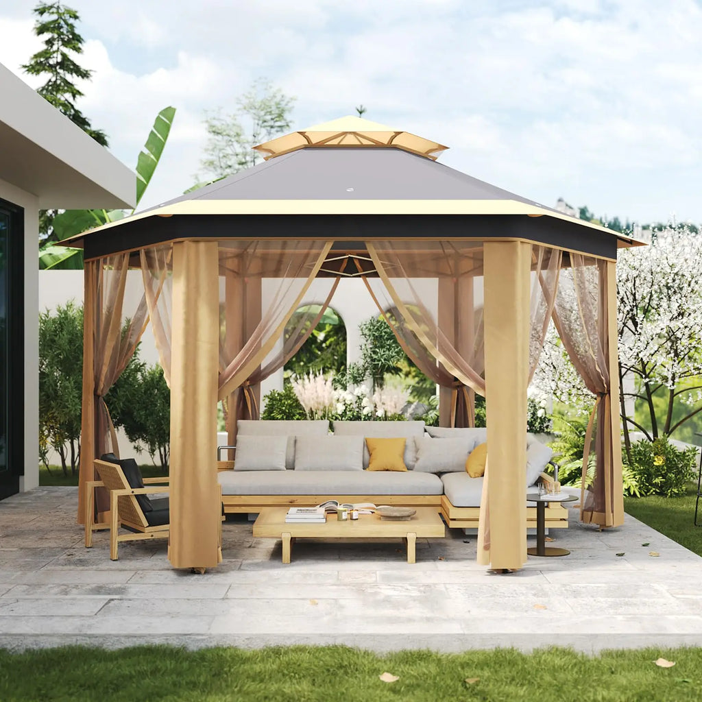 13'x13' Heavy Duty Pop Up Gazebo/Canopy Tent W/Mosquito Netting Double Roof