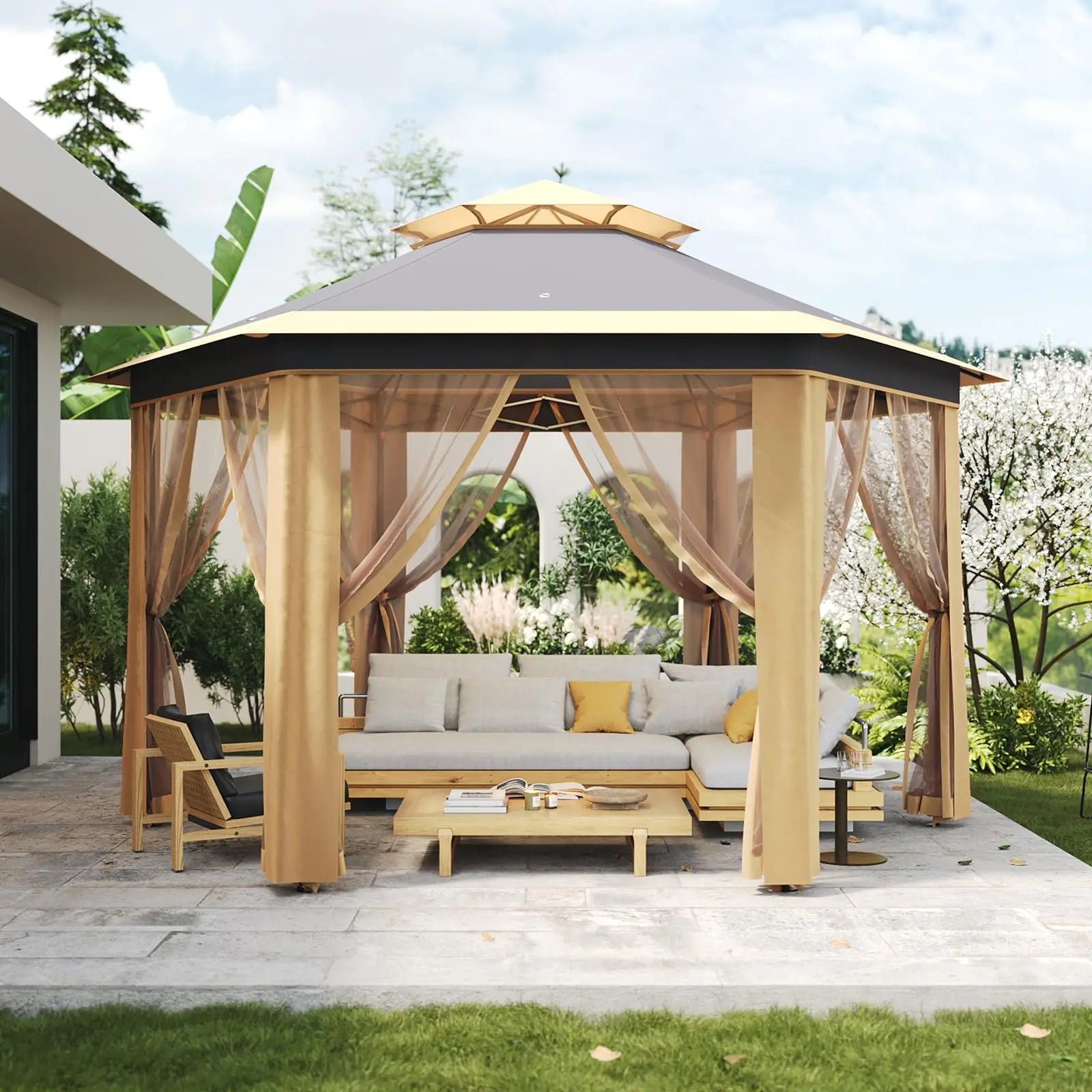 13'x13' Heavy Duty Pop Up Gazebo/Canopy Tent W/Mosquito Netting Double Roof