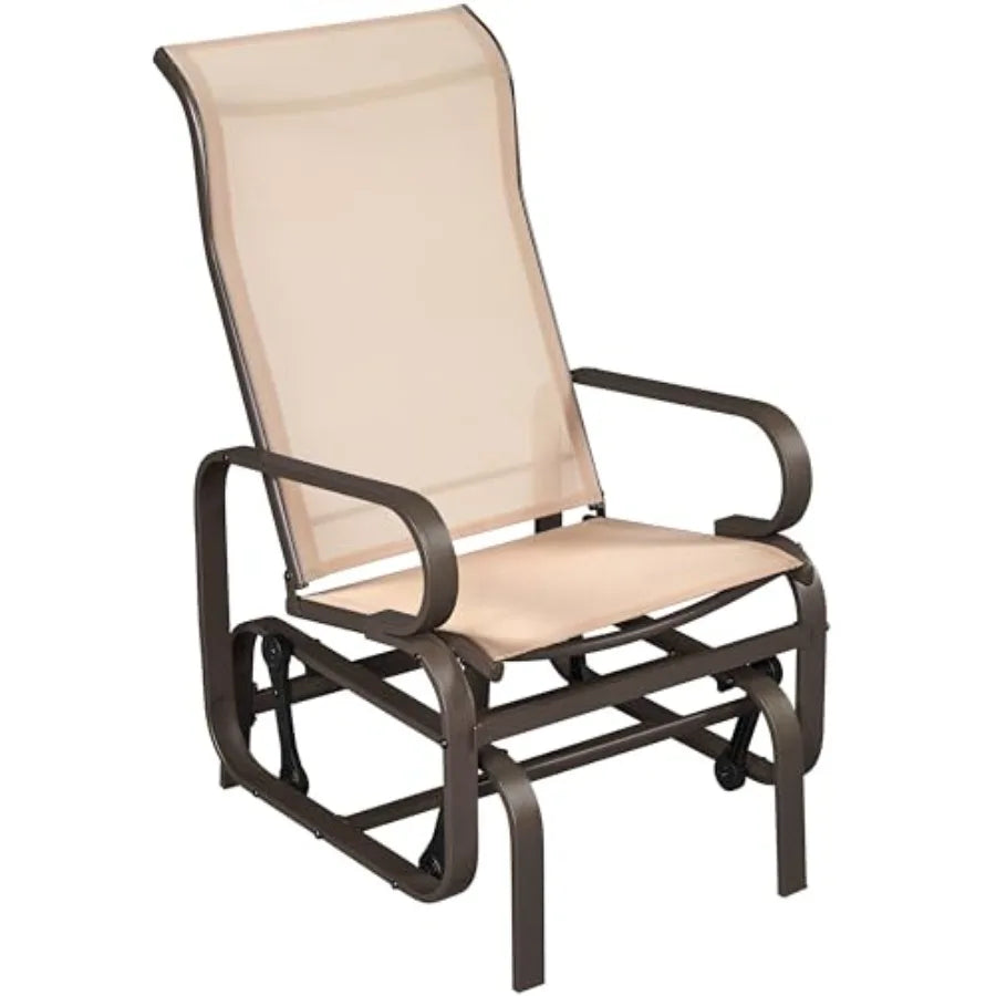 Outdoor Glider Lounge Rocking Chair, Sling Fabric, Steel Construction