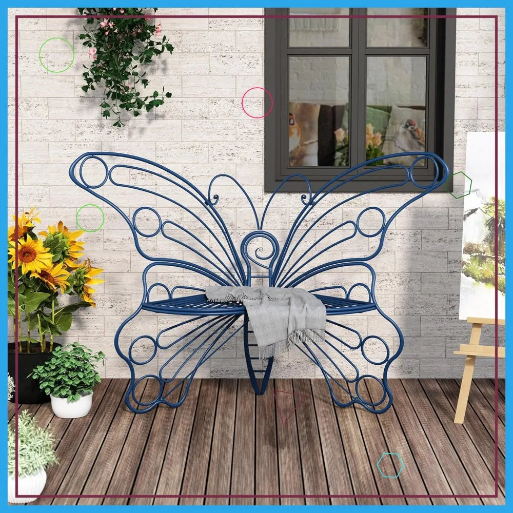 50IN Outdoor Garden Bench Butterfly Design, Sturdy Iron Frame