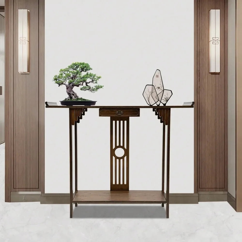 Walnut Bamboo Console Table Narrow Long Console