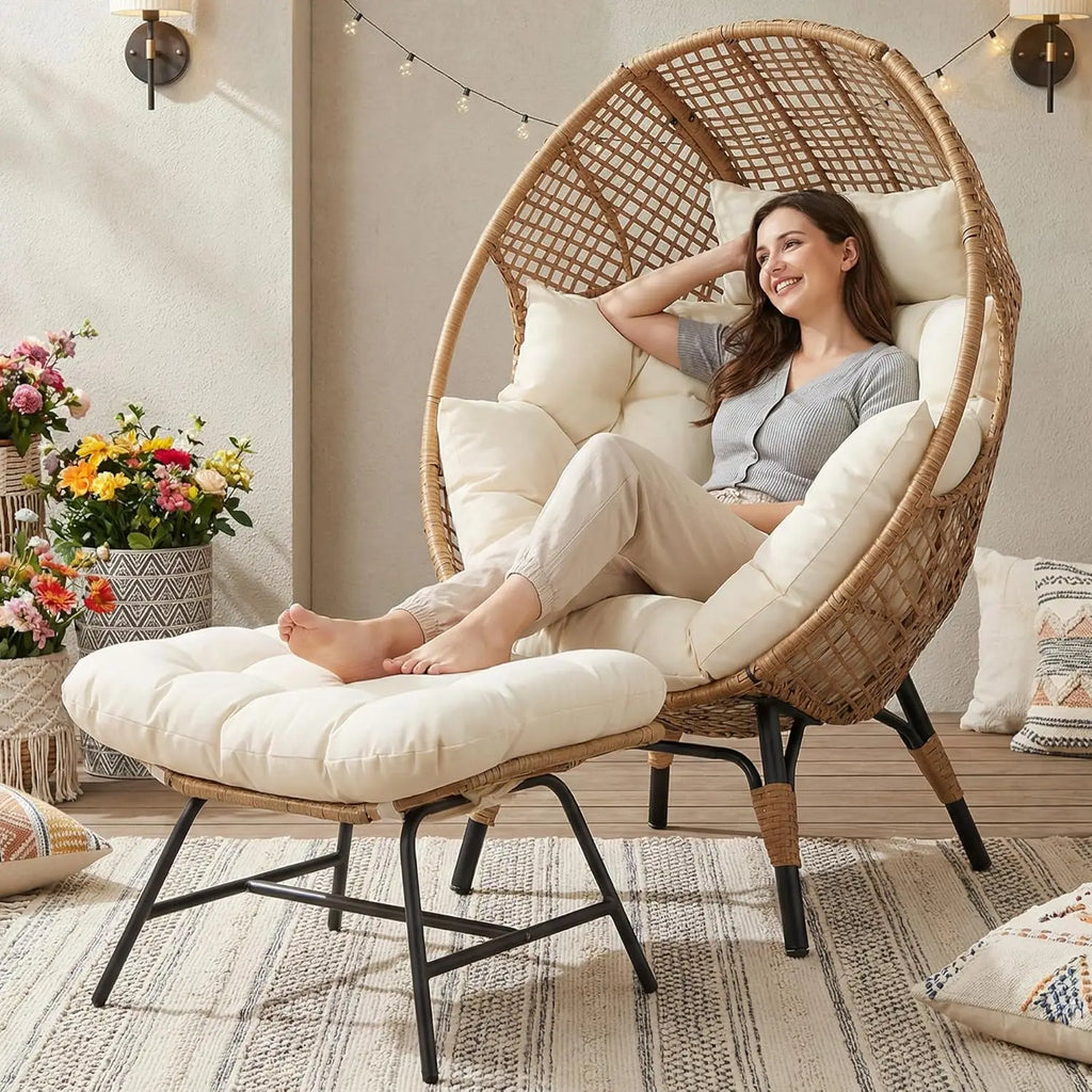 Indoor Outdoor Egg Chair Ottoman Thick Cushioned Lounge 440lbs
