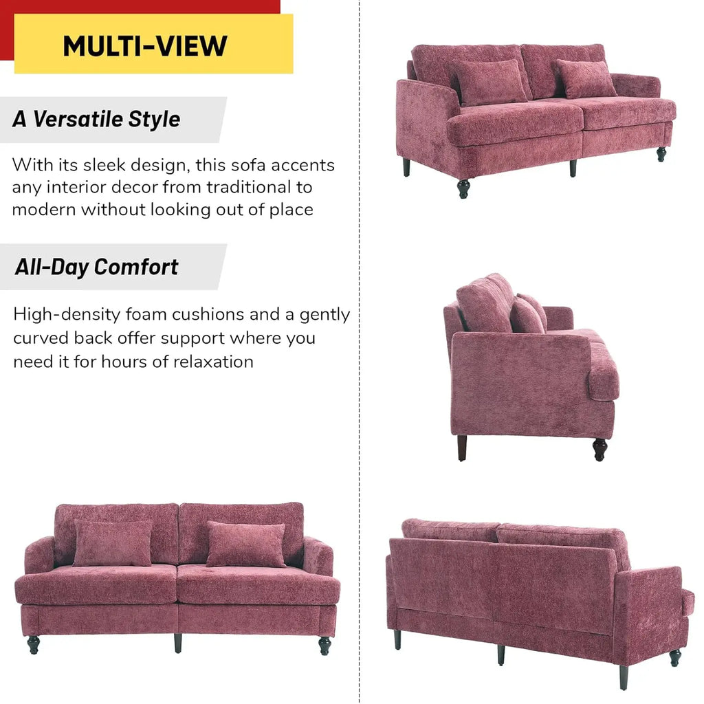 70 inch Loveseat Upholstered Chenille Sofa, Wood Legs