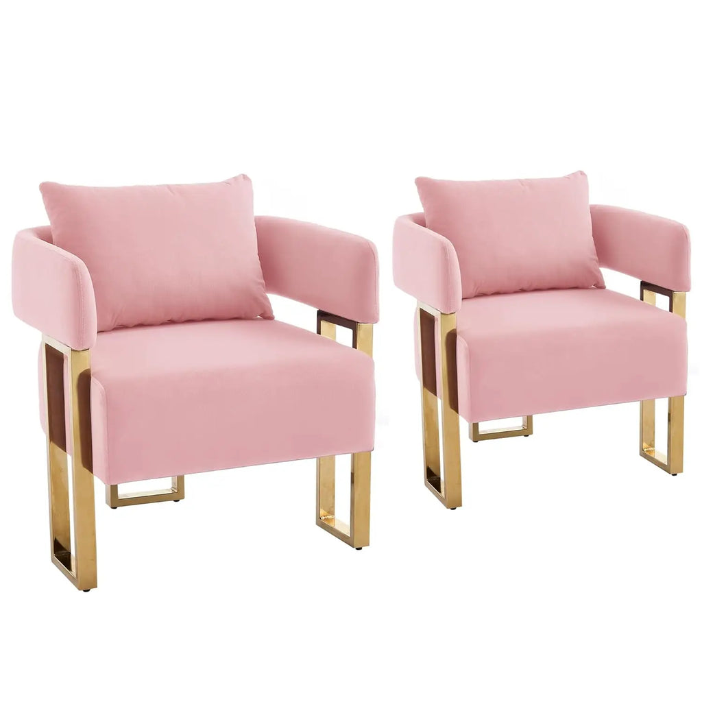 Barrel Accent Chairs 2pcs Upholstered, Gold Legs