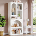 70.87" Tall Geometric Bookshelf, White Arched Bookcase, 5 Irregular Shelves