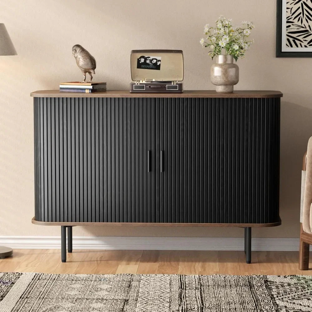 47''w x 32''h fluted sideboard storage console credenza slatted sliding