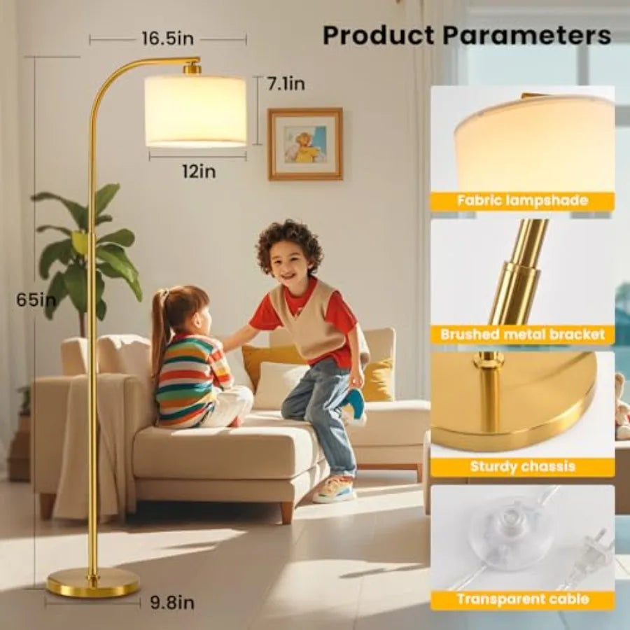 65" Tall Floor Lamp Modern Standing w/9W LED Bulb, Fabric Shade