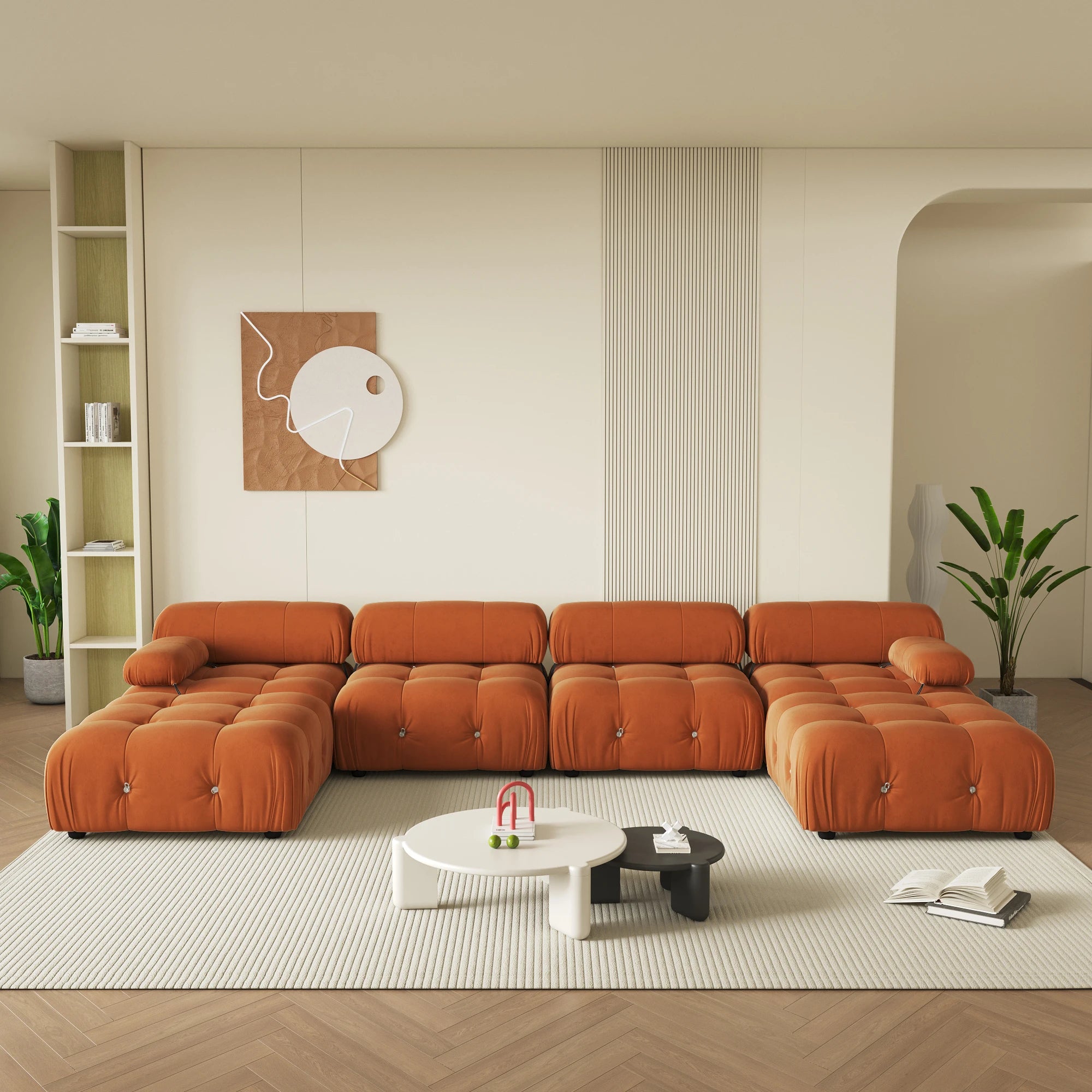 Sdorens 138" Sectional Couch U-Shape Velvet Sofa 2 Ottomans