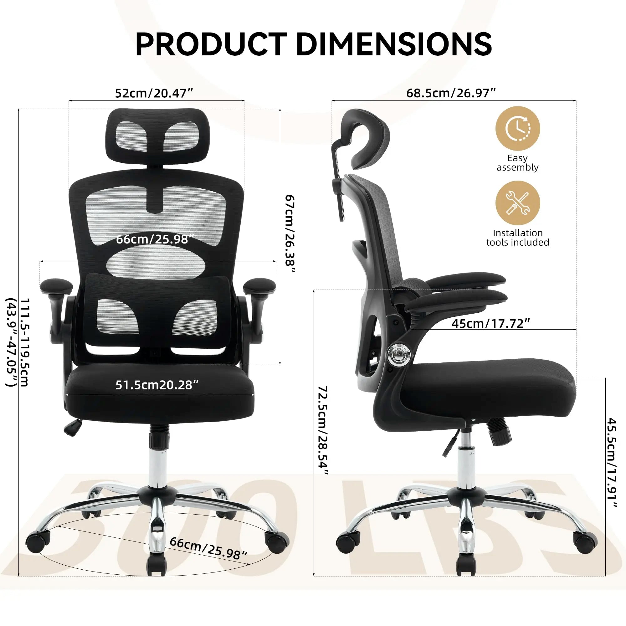 Ergonomic High-Back Mesh, Adjustable Headrest, Lumbar Support. 360° Swivel, Rolling