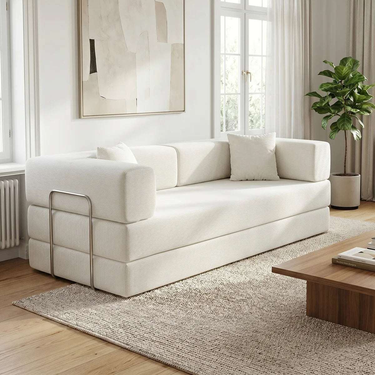 79" Queen Size Futon Sofa Bed, 4-in-1 Folding Boneless Sleeper