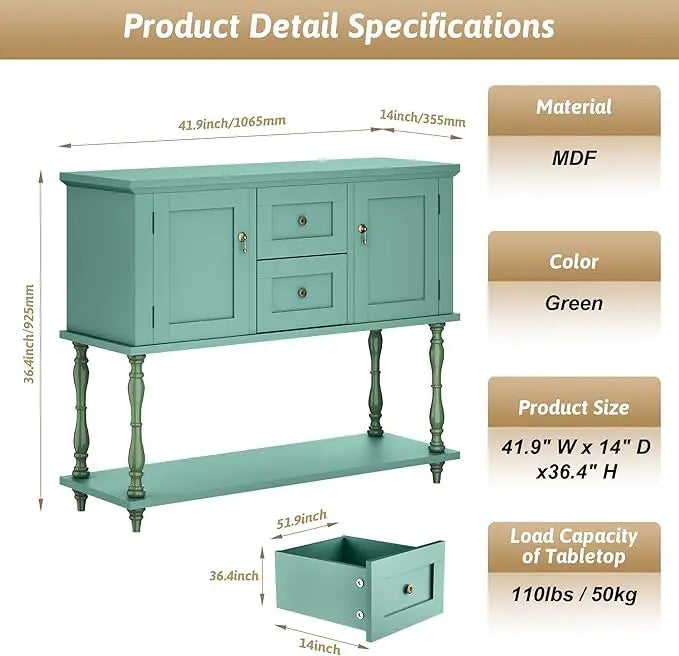 Console Table 2 Drawers 2 Storage Cabinets Open Shelf