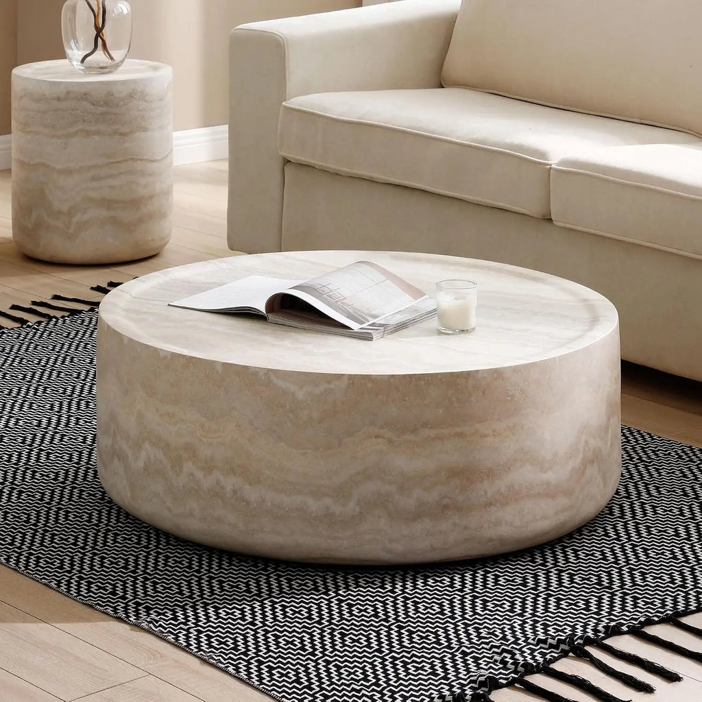 Round Coffee Table , Faux Mars Marble Pattern Table, No Assembly Needed