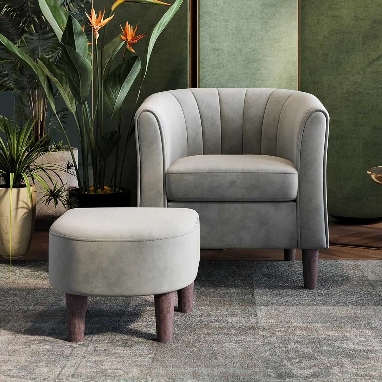 Barrel Comfy Armchair Round Arms,  Ottoman/Footrest