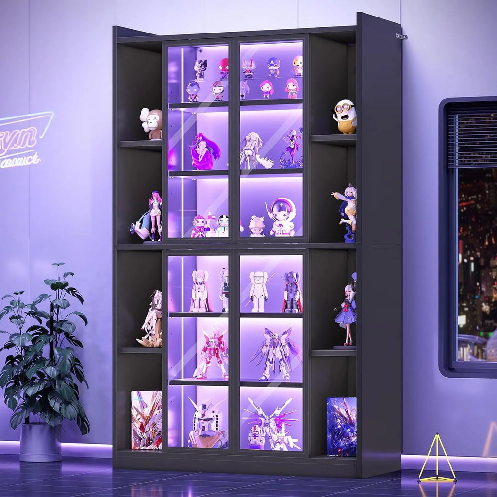 Cabinet Acrylic Glass Doors LED Lights, 70" Tall, Adjustable Shelves