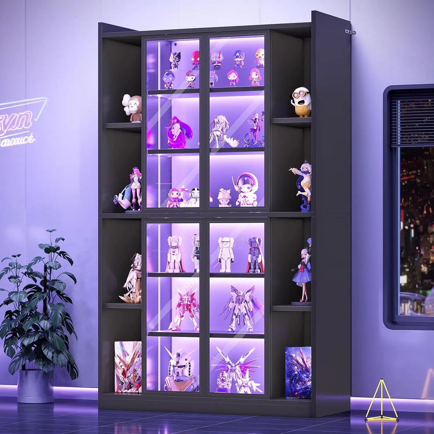 Cabinet Acrylic Glass Doors LED Lights, 70" Tall, Adjustable Shelves