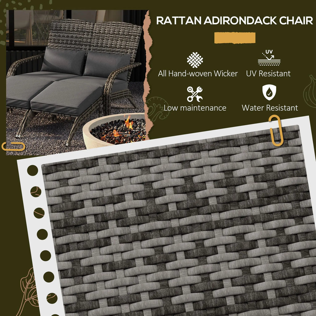 Patio Wicker Adirondack Chair with Cushions, Chair Built for 2