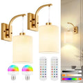 Battery Operated Wall Sconces Set-of-2, Brass Gold Rechargeable w/Remote, Bulbs