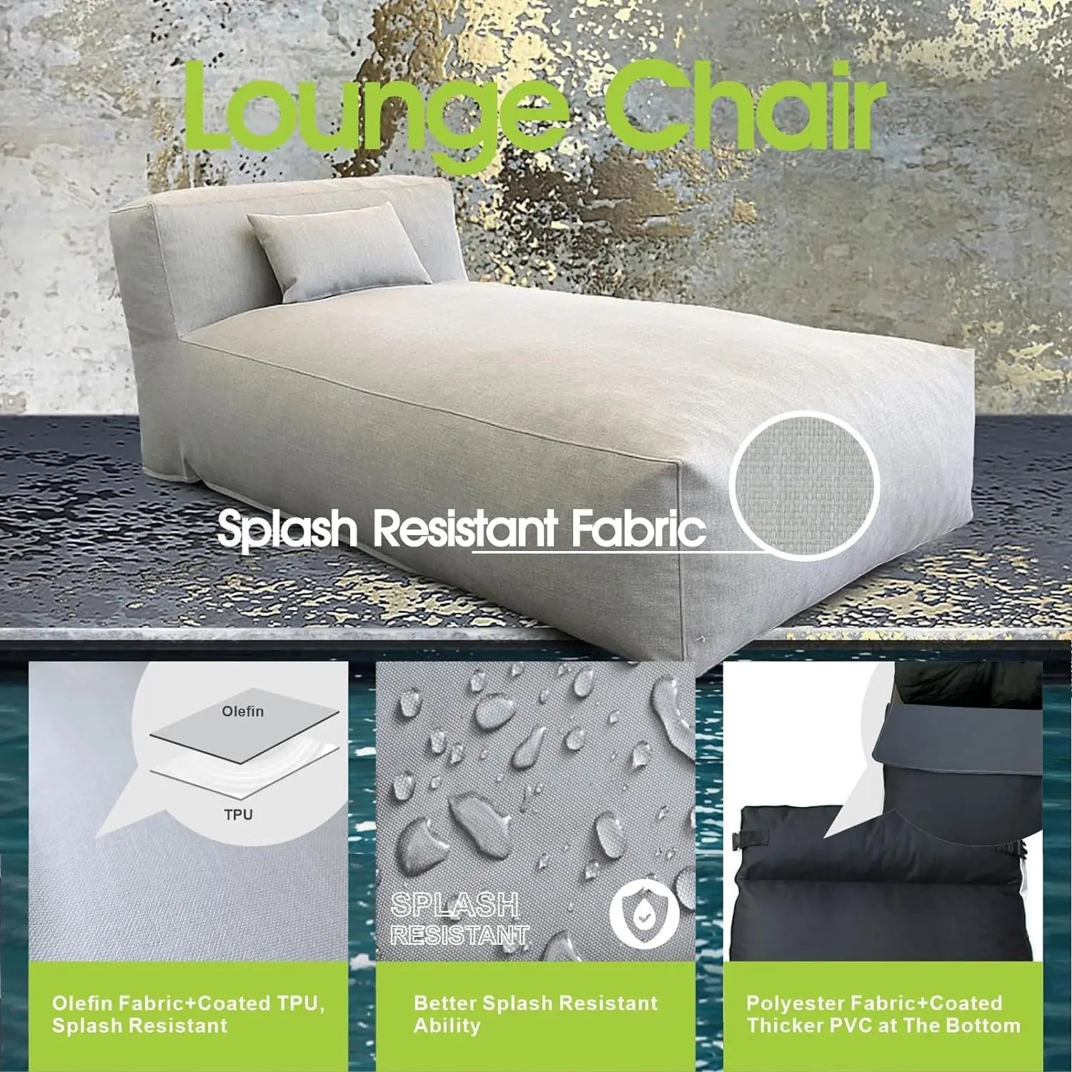 70" Bean Bag Lounger Chair for Sunbathing Tanning Water-Resistant