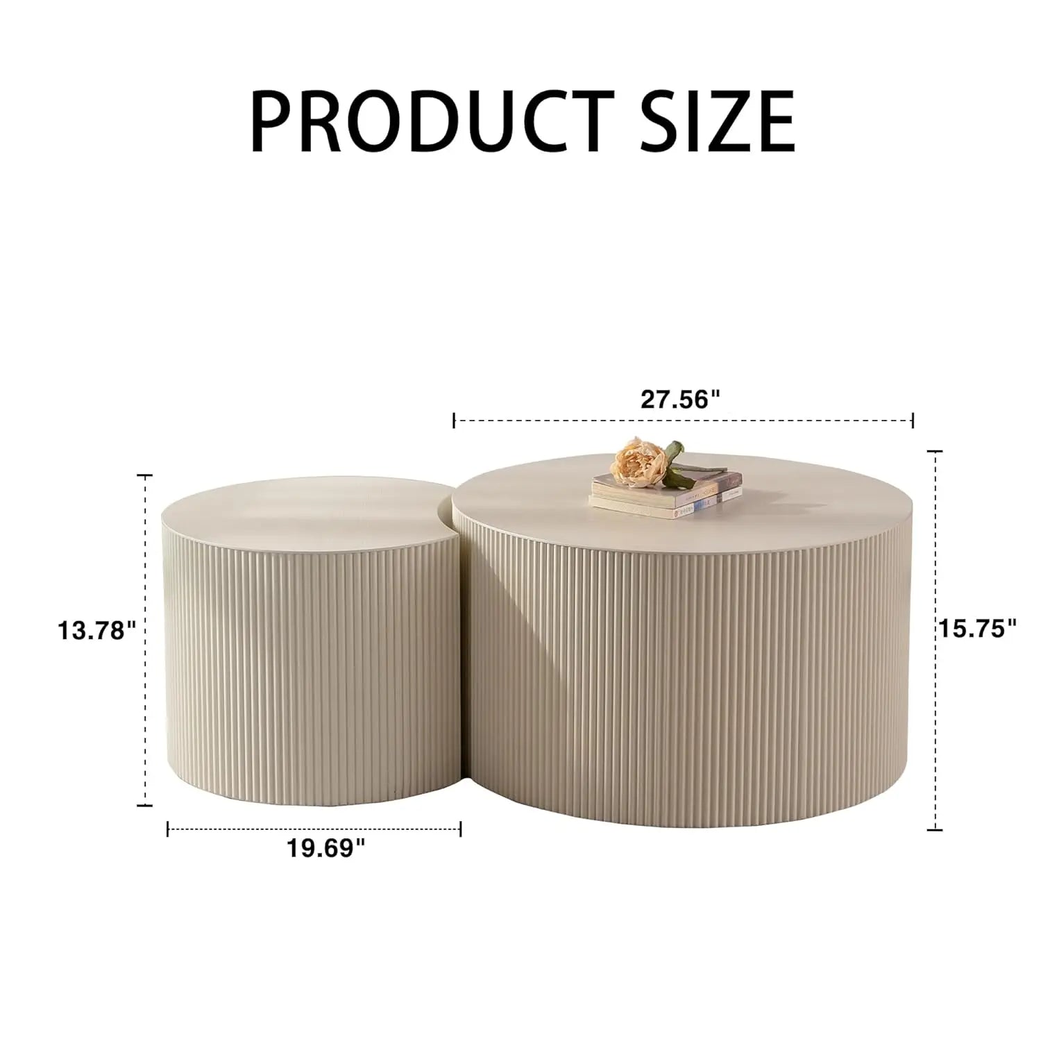 47.25" Round Wood Drum Coffee Table Set 2 No Assembly
