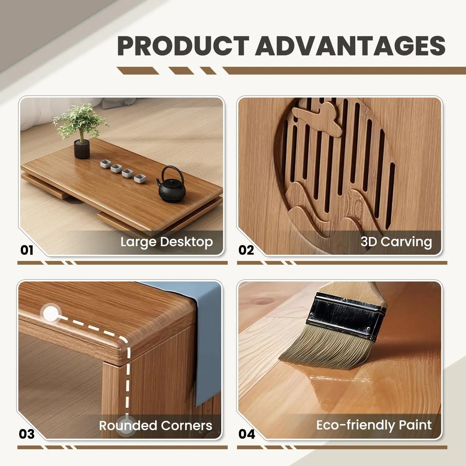Japanese Bamboo Foldable Floor,  Low Desk, Versatile Tatami Meditation Table