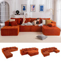 129.5" U Shaped Sectional, 2 Ottomans, Tufted Cloud 6 Seat Sleeper