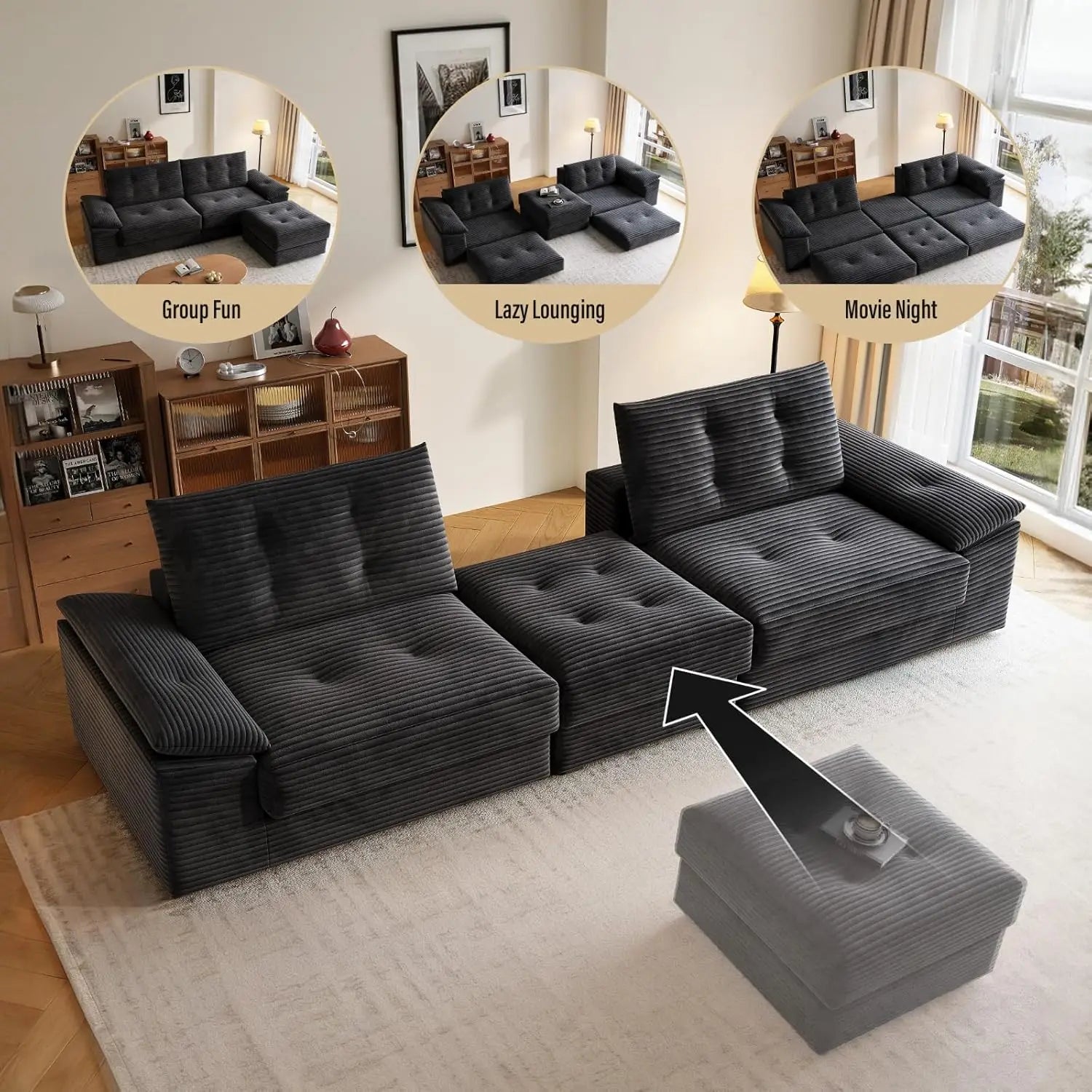 Compressed Convertible Sofa Bed, Thick Corduroy Fabric