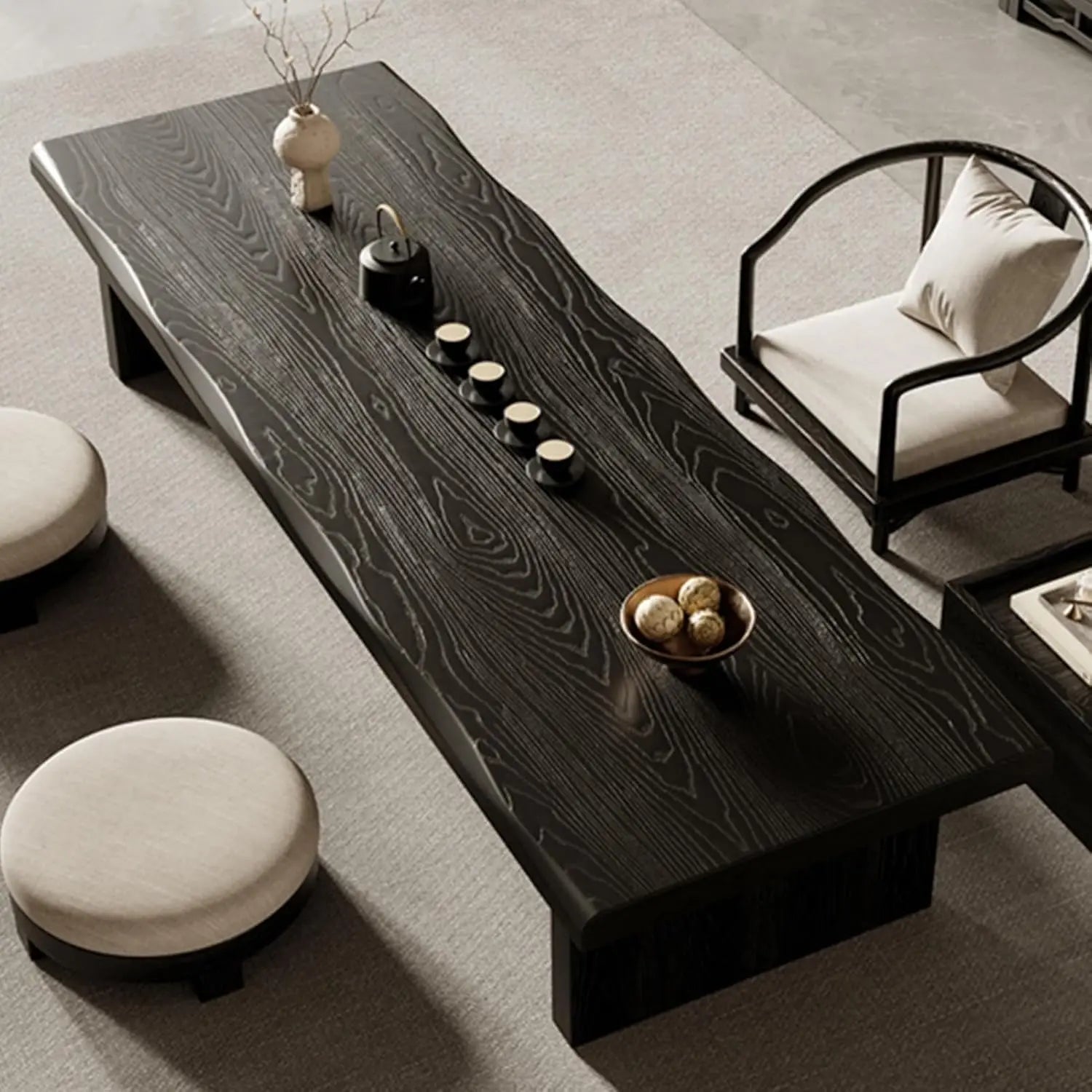 Solid Wood Low Floor Table, Meditation, Tea Ceremony 47.2 x 23.6 x 13.7IN