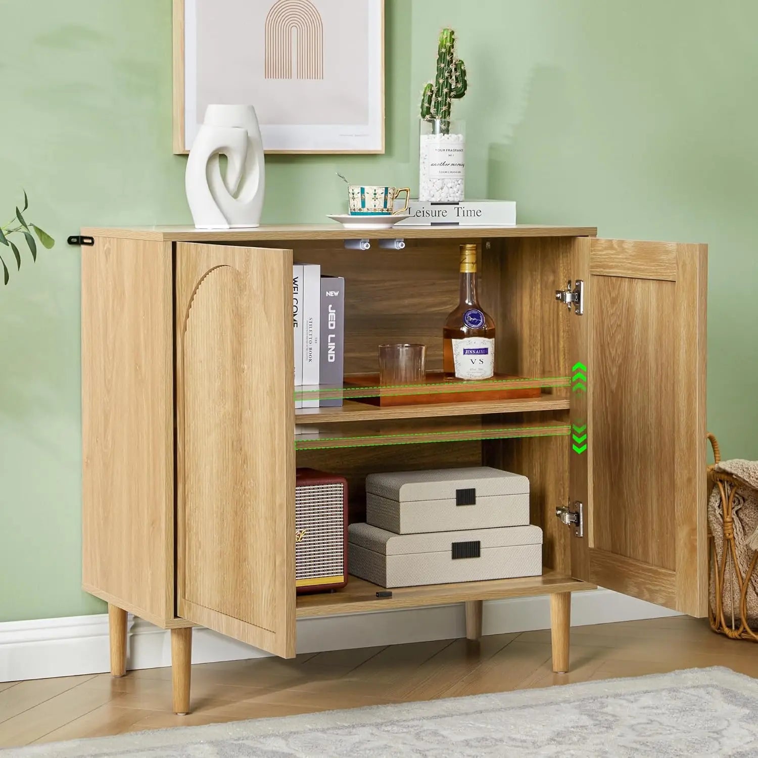 63" Fluted Buffet Cabinet Wood Arched Profile