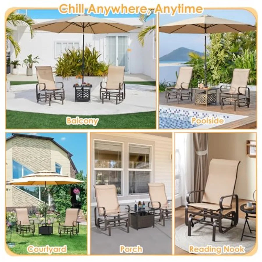 Outdoor Glider Lounge Rocking Chair, Sling Fabric, Steel Construction