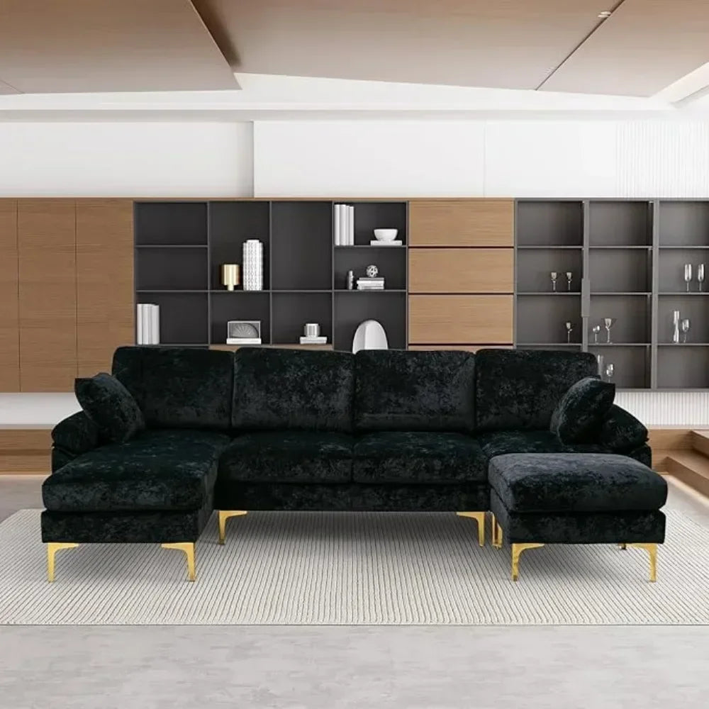Velvet U-Shaped Convertible To L-Shaped Sectional 4 Seat Sofa