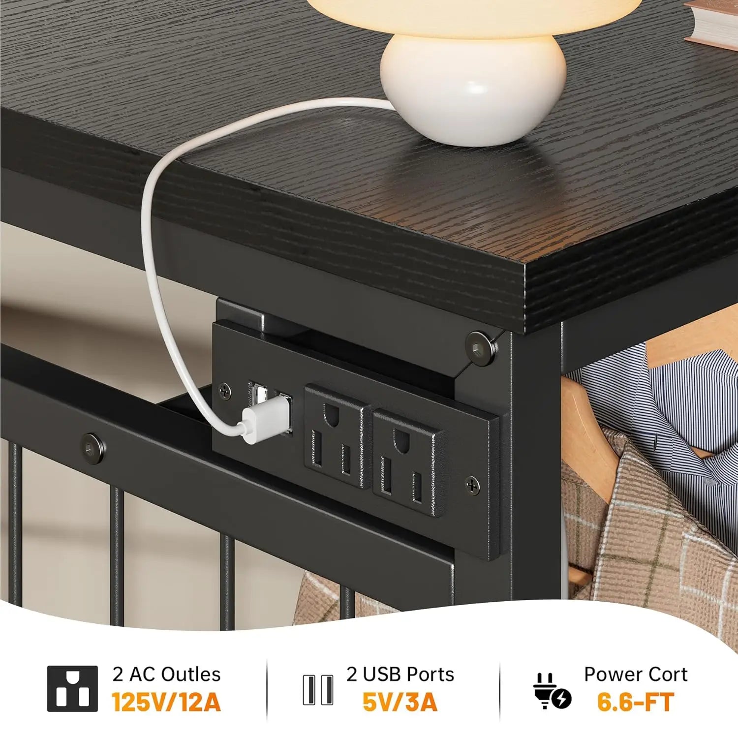49.2" Dresser w/Hanging Rack, 6 Drawers, LED Lights , Charging Station, Fabric Dressers
