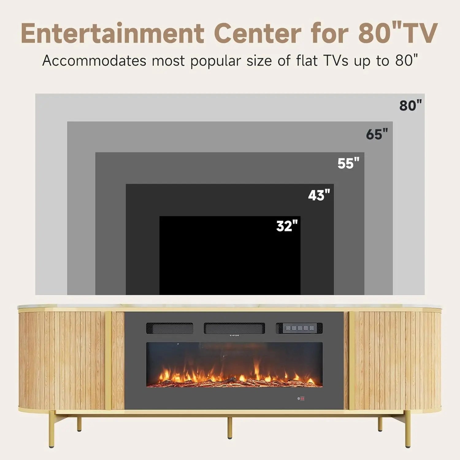 70" Fluted Fireplace Entertainment Center for TVs Up to 80IN, Cabinets
