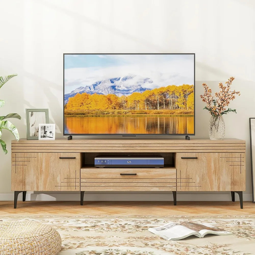 Entertainment Center for 65IN TVs, Drawer, 2 Cabinets Carved Doors