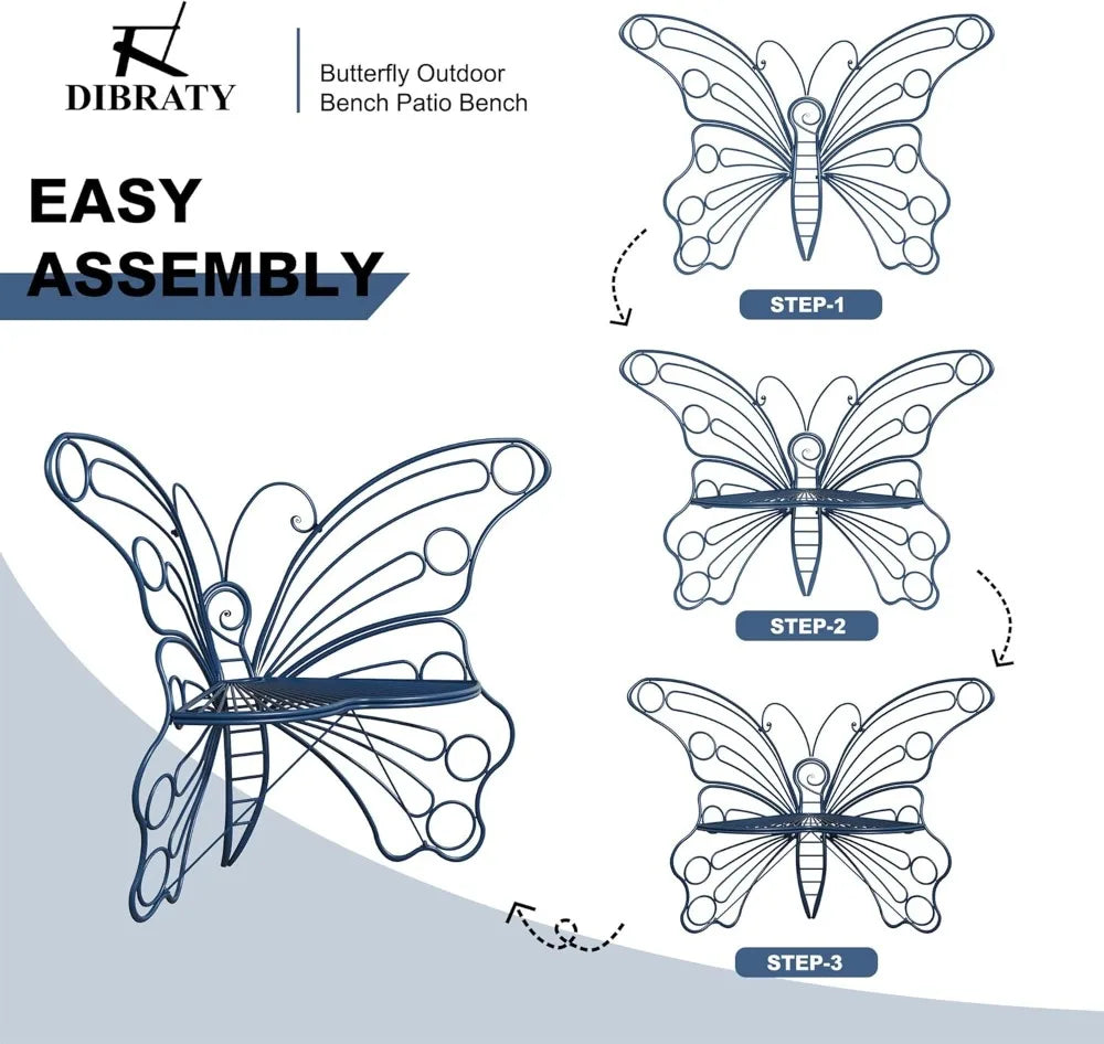 50IN Outdoor Garden Bench Butterfly Design, Sturdy Iron Frame