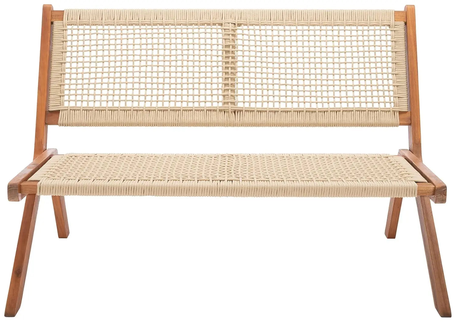Natural Wood & Rope Foldable Bench Outdoor Patio Garden 48IN