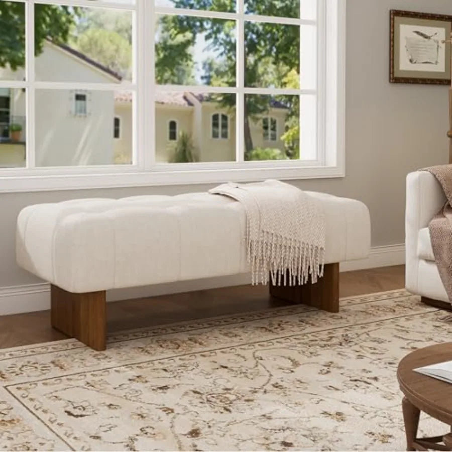 Yvone 49IN Upholstered Ottoman Bench, Wooden