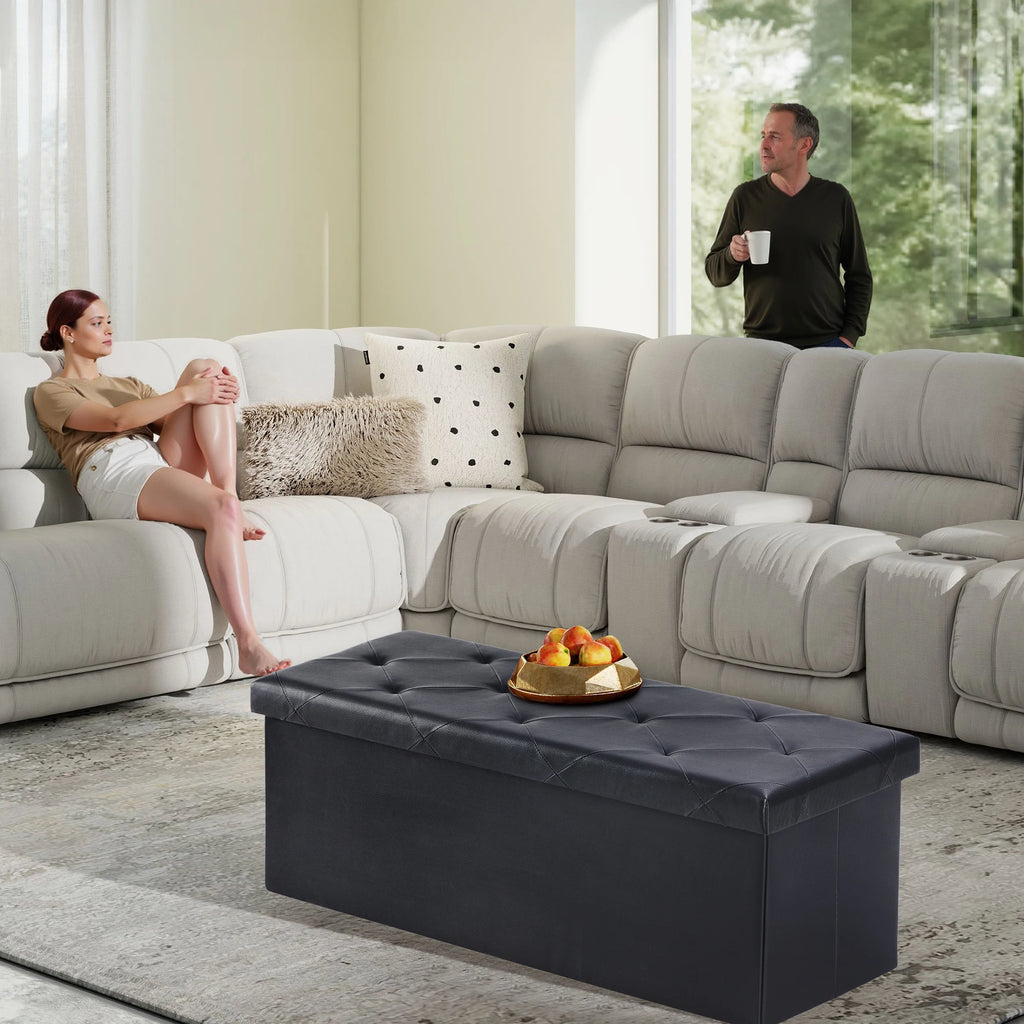 JHK 43IN Leather Folding Ottoman/Footrest Storage 660 lbs