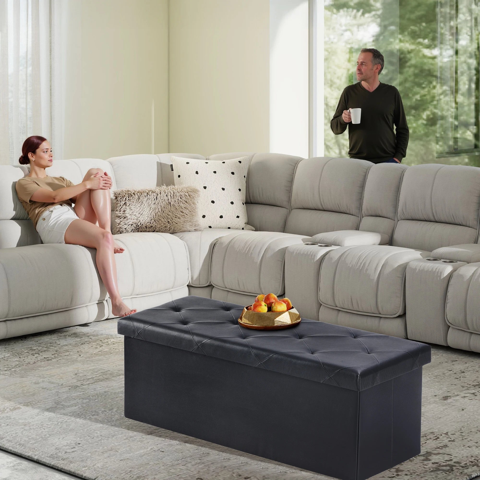 JHK 43IN Leather Folding Ottoman/Footrest Storage 660 lbs