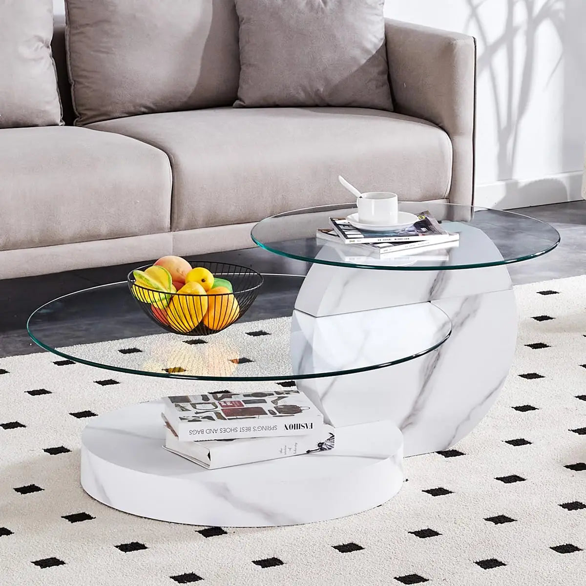 3IN Large Glass Round Coffee Tabletops｜3-Tier Tempered Glass｜