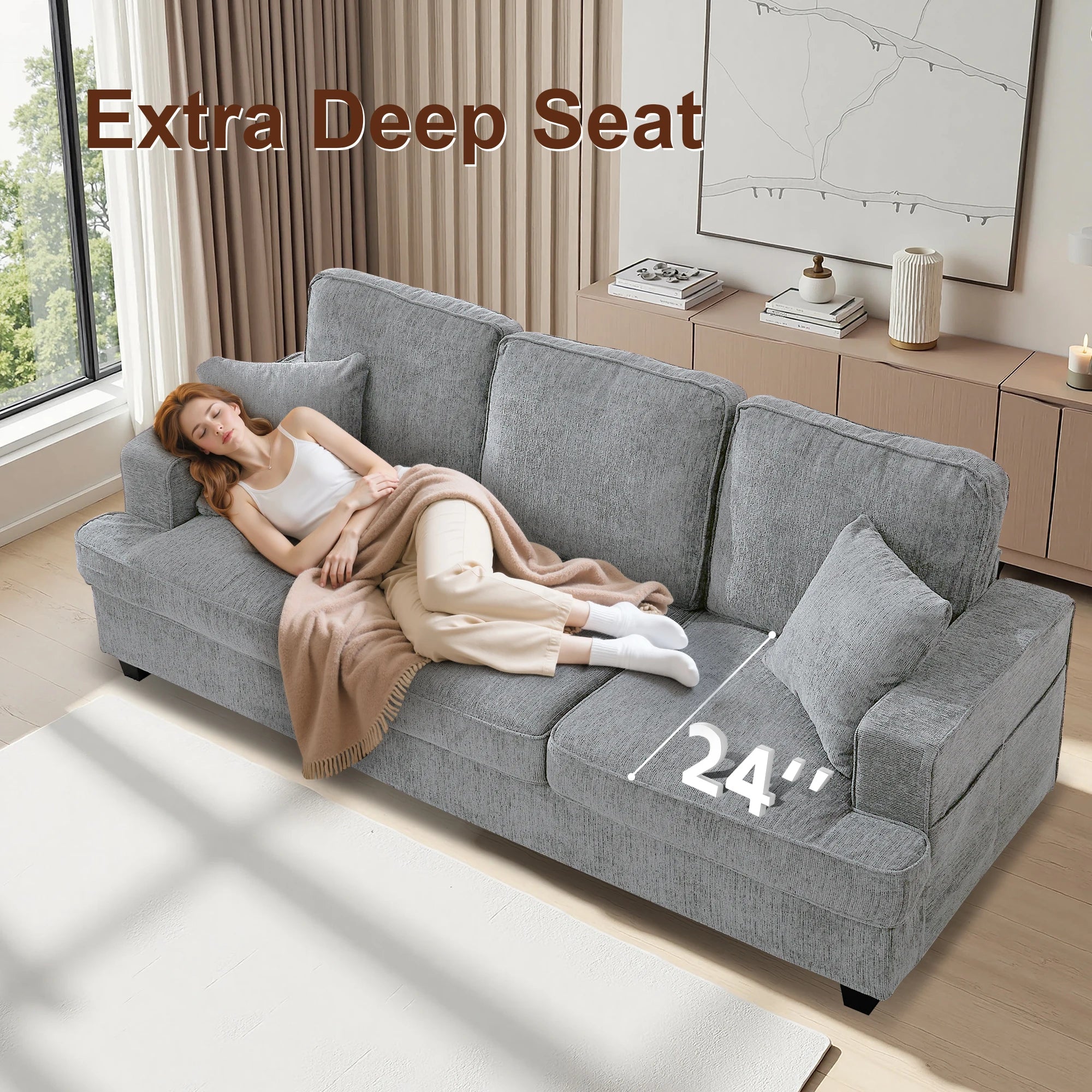 89" Cloud Couch Sofa in Chenille, Extra Comfy Soft 3-Seater