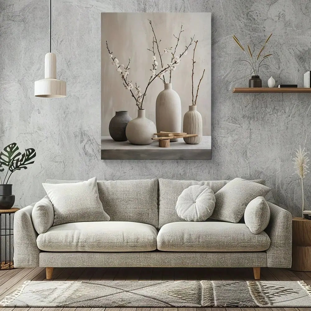 Botanical Ikebana Canvas Wall Art White Flower Vases
